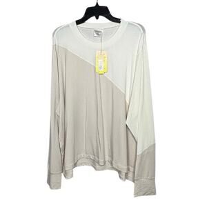 Summersalt Ivory & Tan Long Sleeve Colorblock Crew Neck Top Size 1XL New